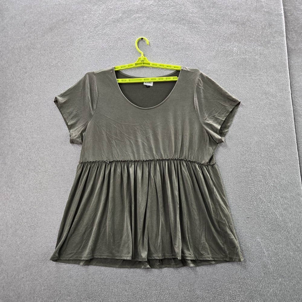 Torrid Women Shirt 3 Olive Green Peplum Top Ruffle Scoop Neck Pullover